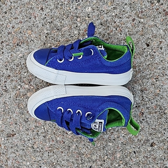 Converse No Time To Lace Tie Slip On Low Top Sneakers Royal Blue & Green - Picture 5 of 9